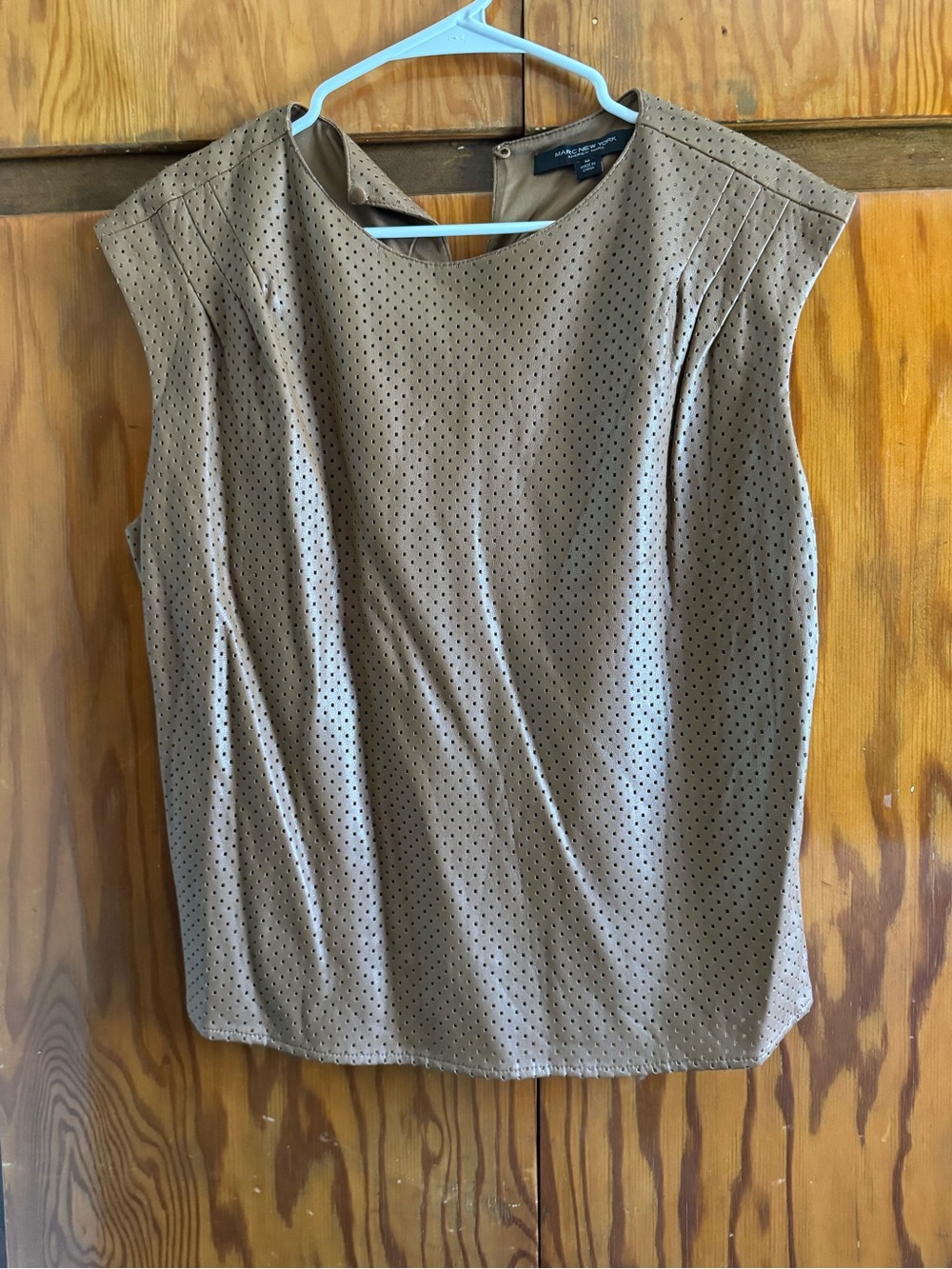 Marc New York Taupe Perforated Cap-Sleeve Blouse
